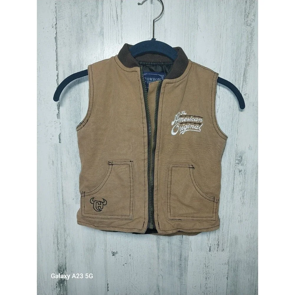 Cowboy Hardware Kids 4T Brown Canvas Vest Broken Zipper